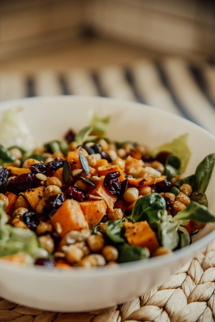 Sweet potato & chickpea salad serving suggestion