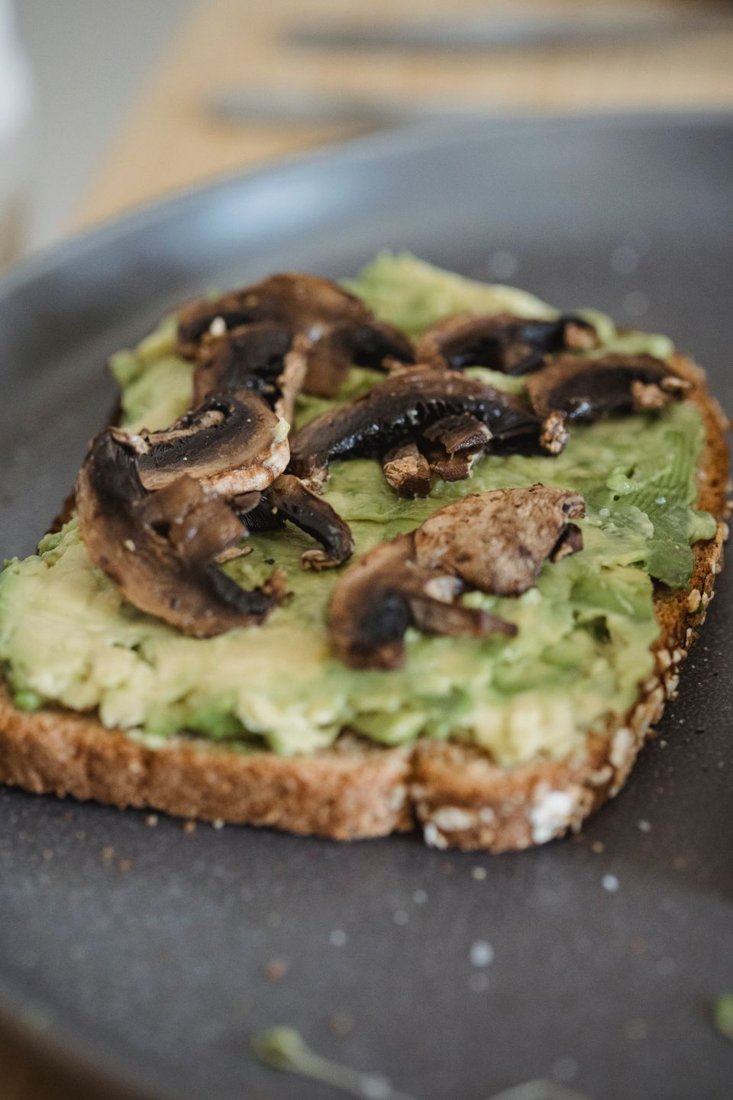 Garlicky mushrooms on avocado toast serving suggestion