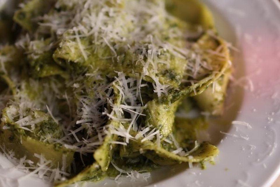 Basil pesto pasta serving suggestion