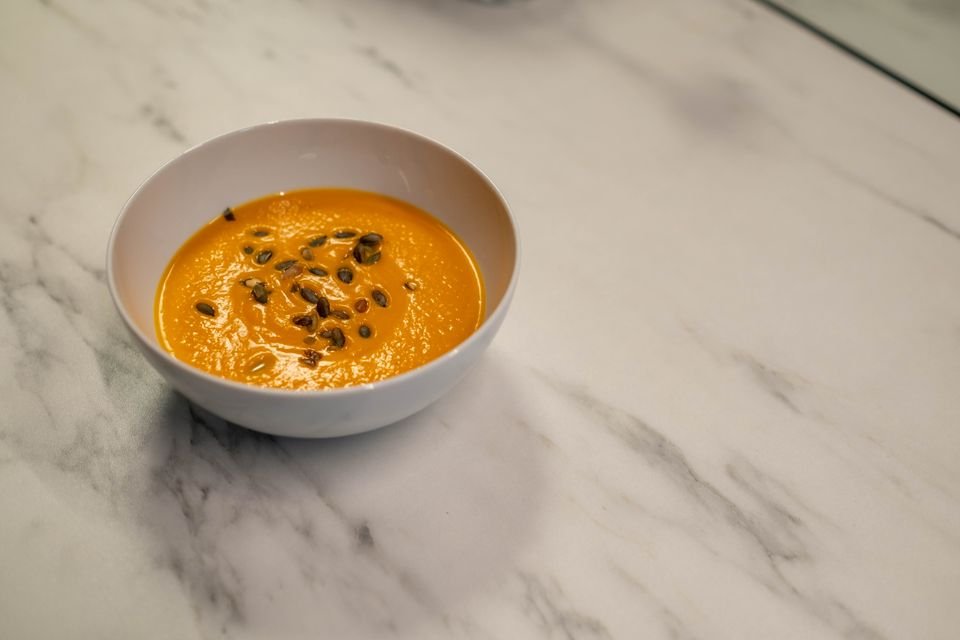 Roasted pumpkin soup serving suggestion